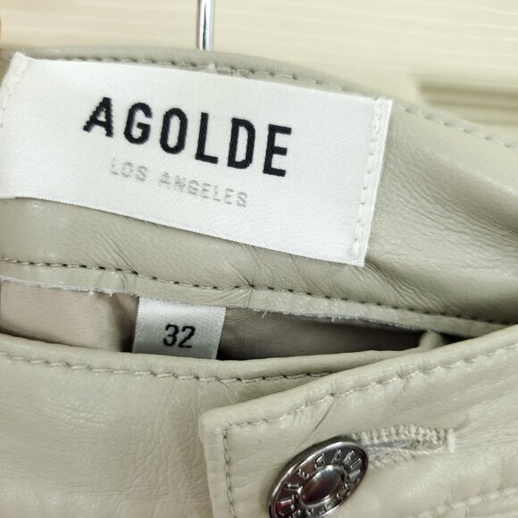 Agolde Minka Cargo Recycled Leather Wide Leg Pants 32 Toast (Tan/Gray/Taupe) - Picture 3 of 16